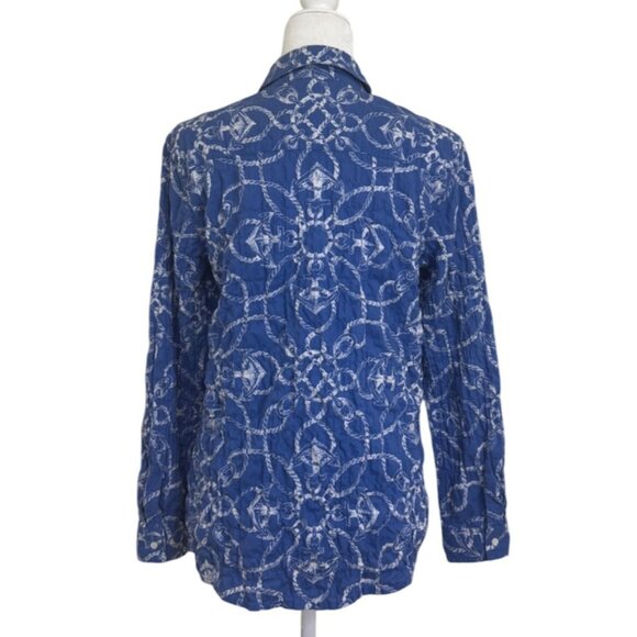 J. McLaughlin Womens Button-Up Top Cotton Blue White Nautical Print Shirt Size S - Picture 3 of 8